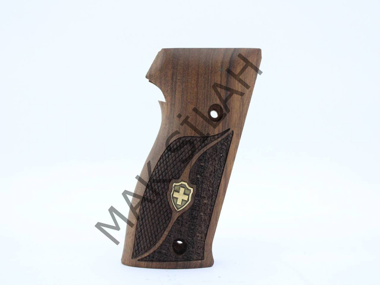 Sig Sauer P 226 Sarı Metal Kalkan Haç Çift Motif Ceviz Ahşap Silah Kabze