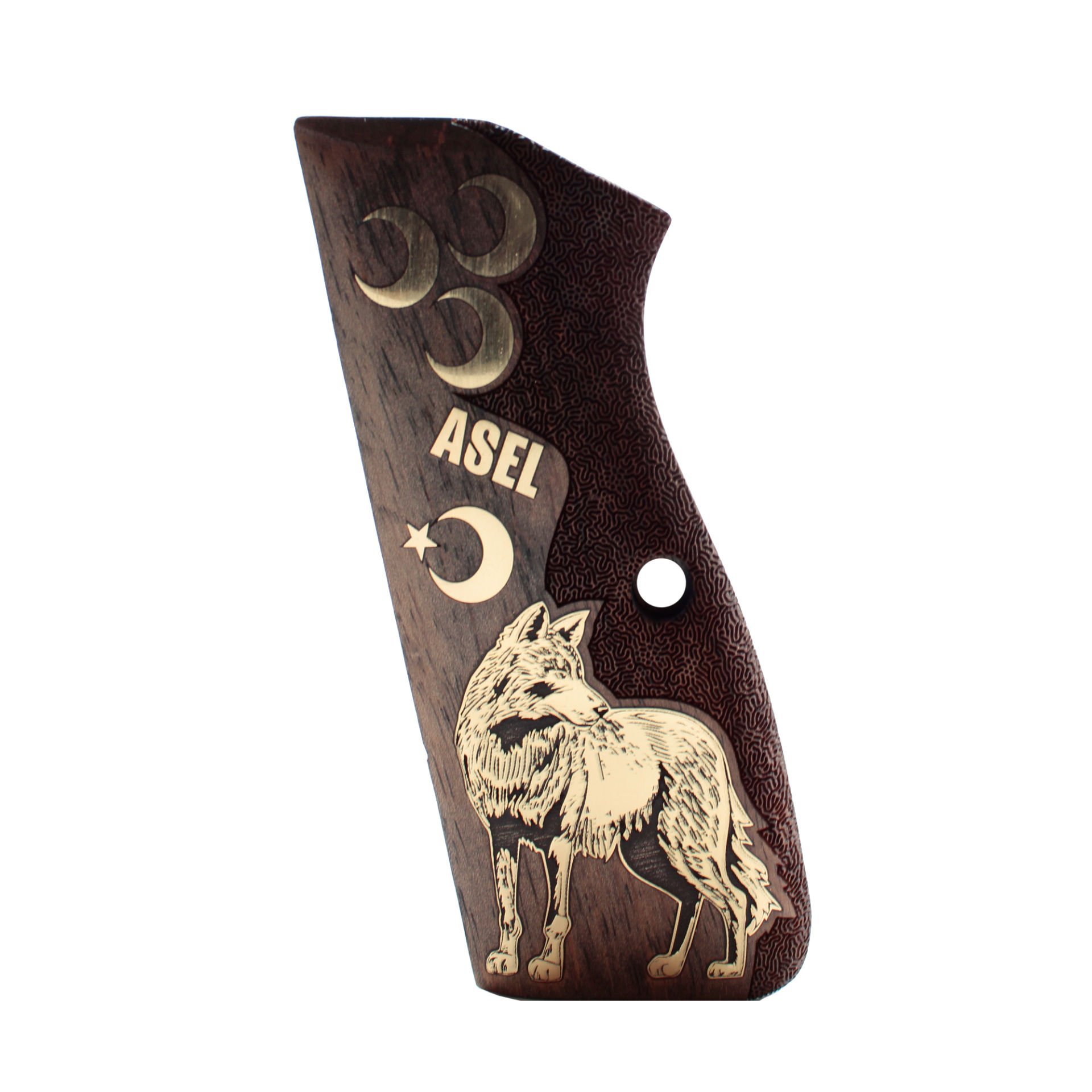 Browning Hp Kulaklı Sarı Metal Kurt Ceviz Ahşap Silah Kabze