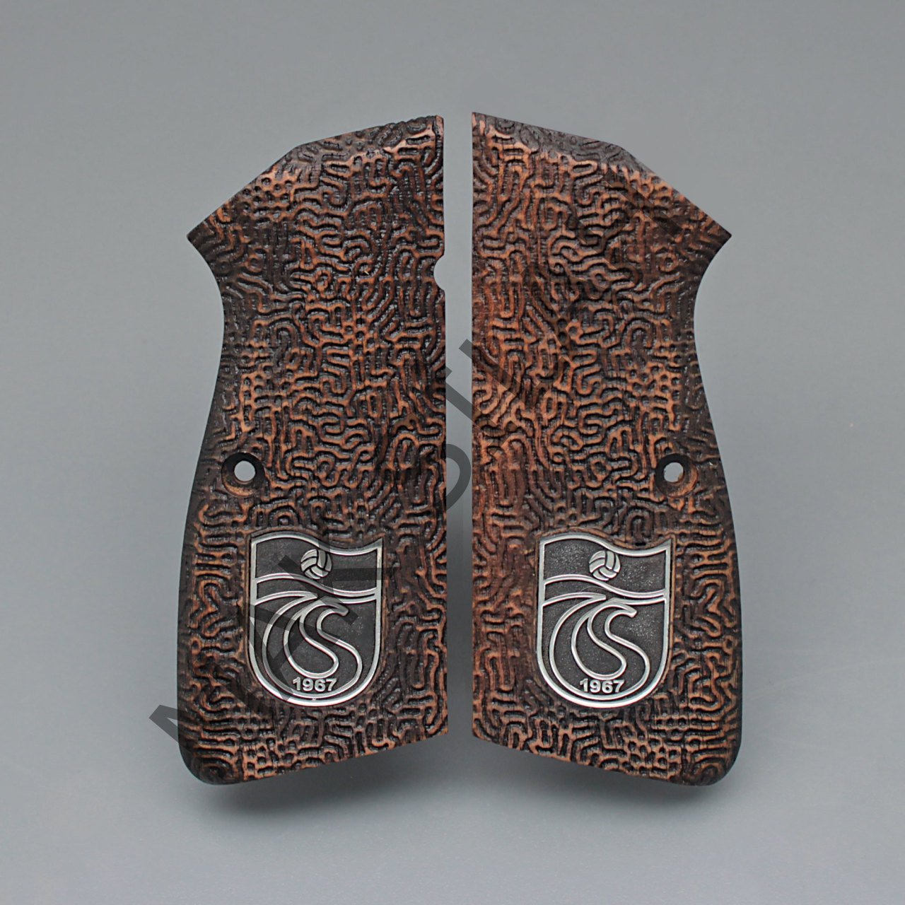 Browning Hp Sarı Metal Arma TS Parazit Motif Ceviz Ahşap Silah Kabze