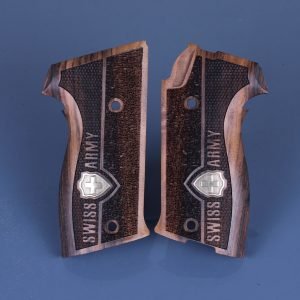 Sig P 220 Sarı Metal Haç Swiss Çift Motif Ceviz Ahşap Silah Kabze