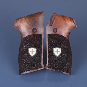 Sig P 220 Sarı Metal Kalkan Haç Tarama Ceviz Ahşap Silah Kabze