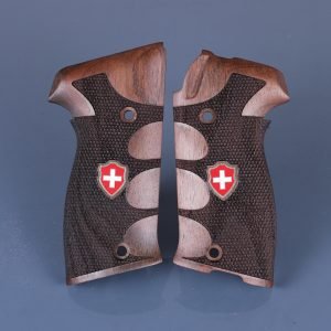Sig P 220 Sarı Metal Kalkan Haç Mineli Parmak İzi Ceviz Ahşap Silah Kabze