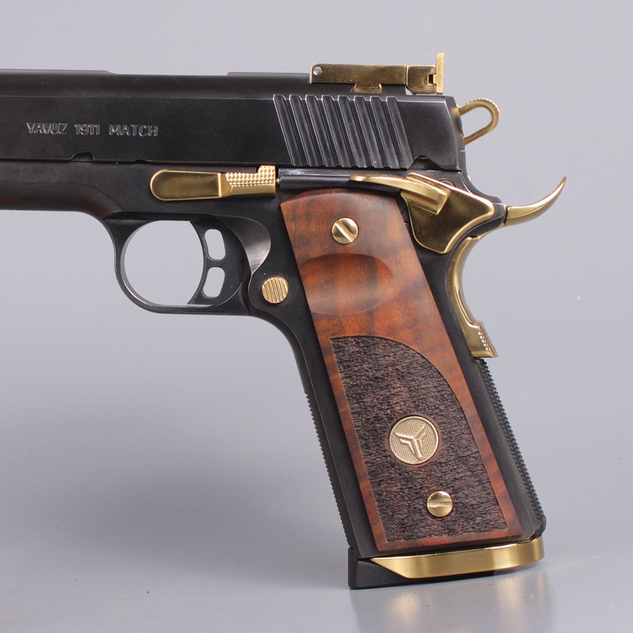 Yavuz 1911 Sarı Metal Kurt Tarama Parmak İzi Ceviz Ahşap Silah Kabze