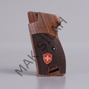 Sig P 210 Ortapedik Halkalı Sarı Metal Nokta Motif Ceviz Ahşap Silah Kabze