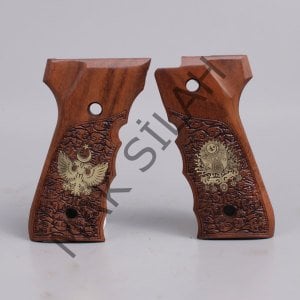 Yavuz 16 Sarı Metal Çift Başlı Kartal Tugra Ceviz Ahşap Silah Kabze