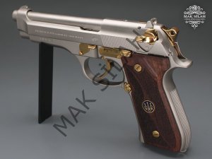 Beretta 92FS // Akımsız Nikel Kaplama,Parçalar Sarı Titanyum,Ceviz Kabze