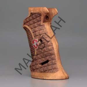 Sig P 210 Atış Beyaz Metal Arma Haç Mineli Çift Motif Ceviz Ahşap Silah Kabze