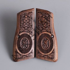 Browning Hp Arma Geyik Yaprak Motif Ceviz Ahşap Silah Kabze