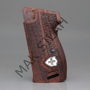Sig P 210 Ortapedik Halkalı Beyaz Metal Kalkan Haç Mineli Pütürlü Çift Motif Ceviz Ahşap Silah Kabze