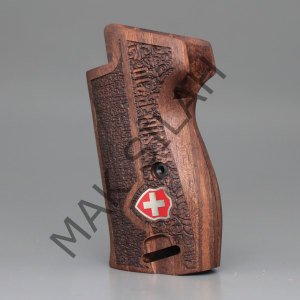Sig P 210 Ortapedik Halkalı Beyaz Metal Arma Mineli Ceviz Ahşap Silah Kabze