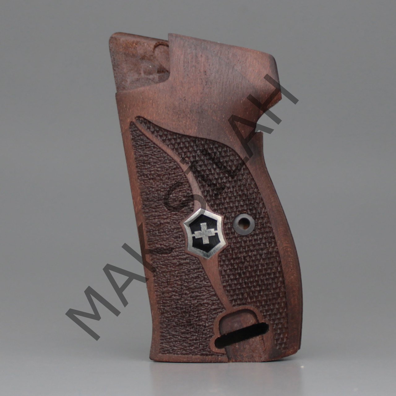 Sig P 210 Ortapedik Halkalı Beyaz Metal Arma Çift Motif Mineli Ceviz Ahşap Silah Kabze
