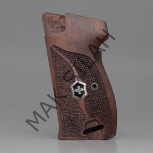 Sig P 210 Ortapedik Halkalı Beyaz Metal Arma Çift Motif Mineli Ceviz Ahşap Silah Kabze
