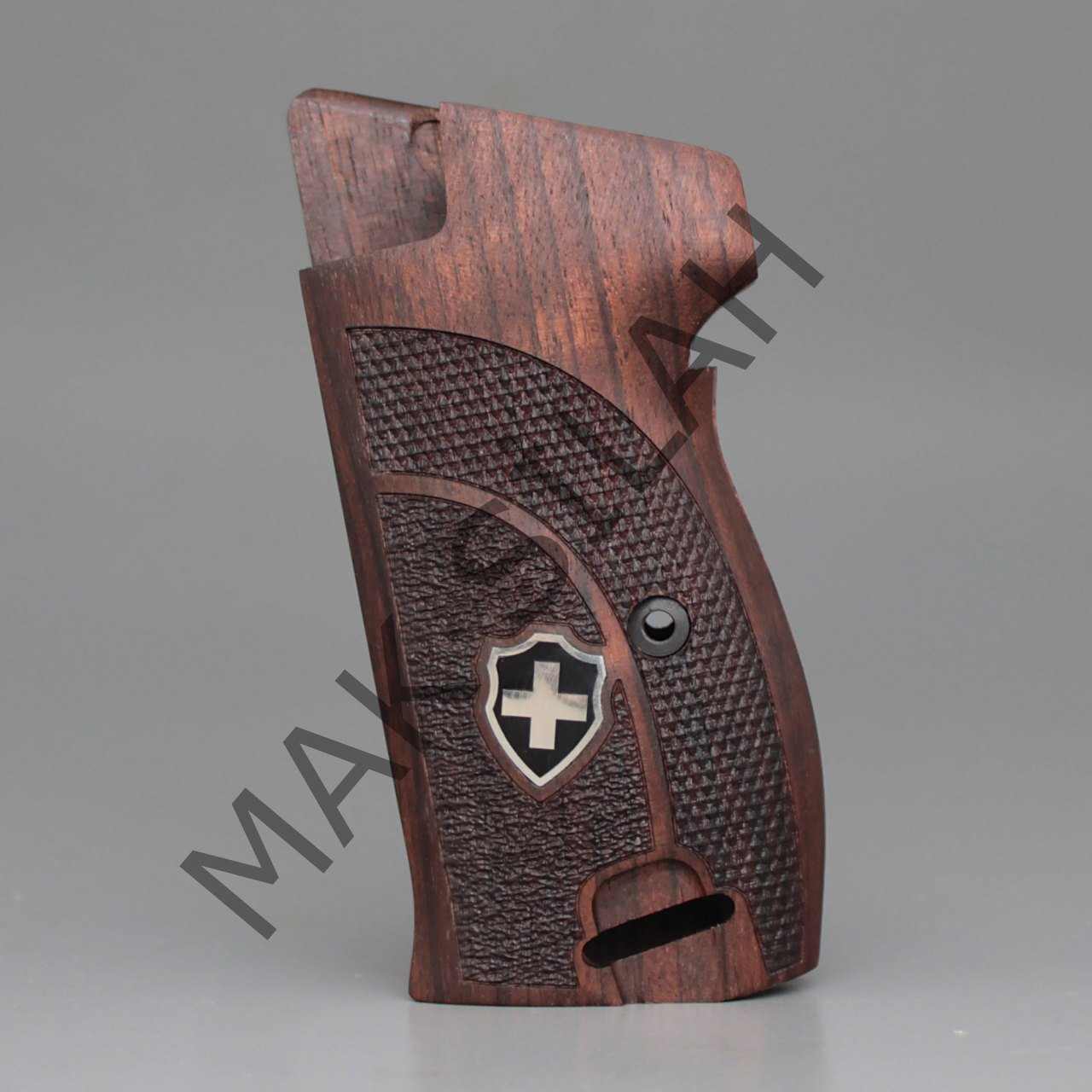Sig P 210 Ortapedik Halkalı Beyaz Metal Haç Mineli Çift Motif Ceviz Ahşap Silah Kabze
