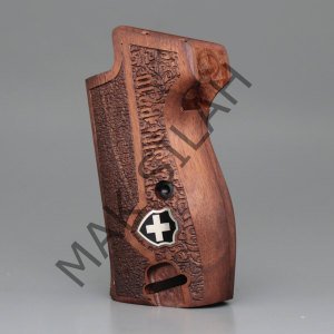 Sig P 210 Ortapedik Halkalı Beyaz Metal Arma Haç Mineli Çift Motif Ceviz Ahşap Silah Kabze