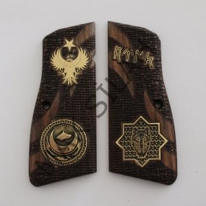Browning Hp Sarı Metal Arma Kartal Yıldız Kurt Yazı Ceviz Ahşap Silah Kabze