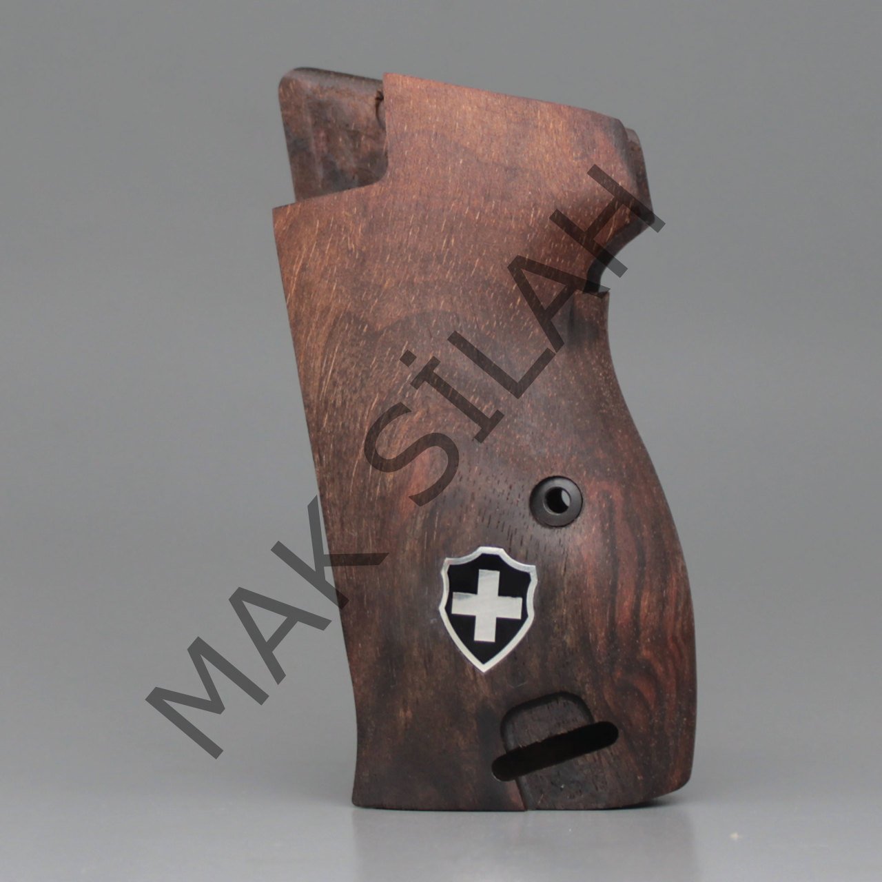 Sig P 210 Ortapedik Halkalı Beyaz Metal Kalkan Mineli Ceviz Ahşap Silah Kabze