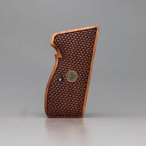 Sig P 210 Ortapedik Sarı Metal Arma Sig Balık Pulu Motif Ceviz Ahşap Silah Kabze