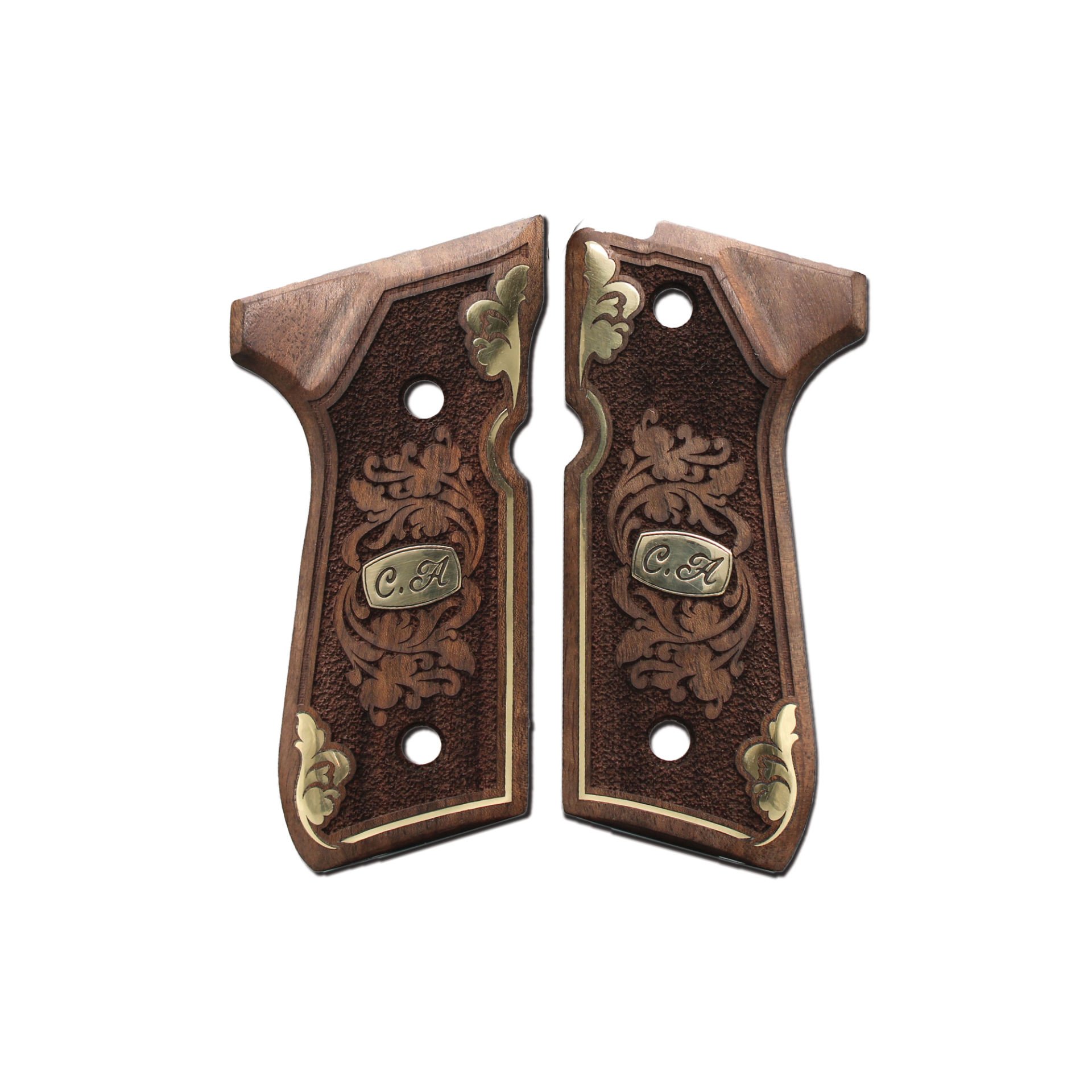Beretta 92 Fs Sarı Metal Harf Ceviz Yaprak Ahşap Silah Kabze