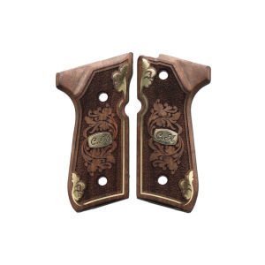 Beretta 92 Fs Sarı Metal Harf Ceviz Yaprak Ahşap Silah Kabze
