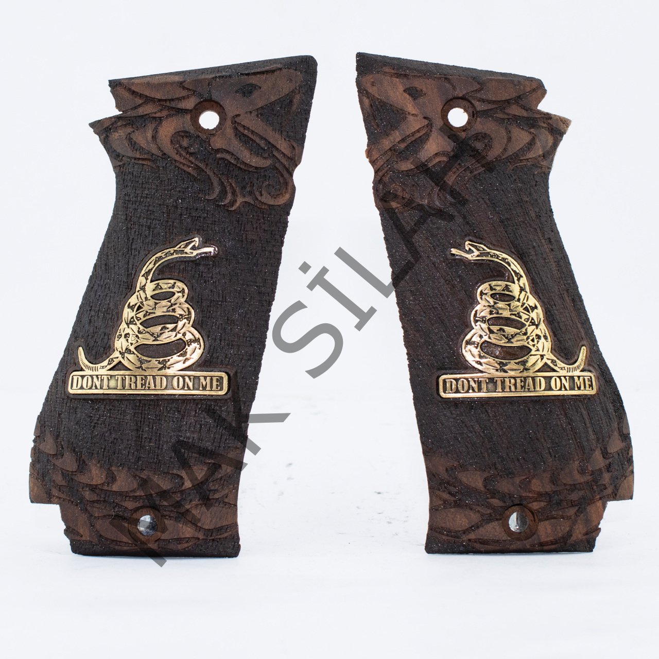 Sarsılmaz K 245 Sarı Metal Yılan Yazı Ceviz Ahşap Silah Kabze