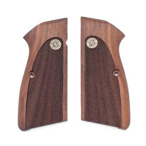 Browning Hp Kulaklı Sarı Metal Arma Baklava Motif Ceviz Ahşap Silah Kabze