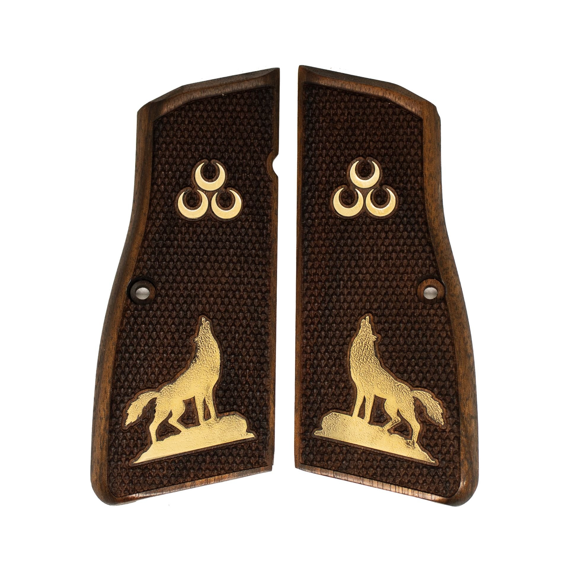 Browning Hp Sarı Metal Hilal Kurt Baklava Ceviz Ahşap Silah Kabze