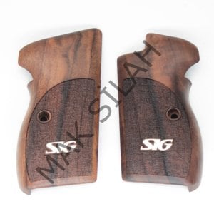 Sig P 210 Halkasız Klasik Sarı Metal Sig Pütürlü Ceviz Ahşap Silah Kabze