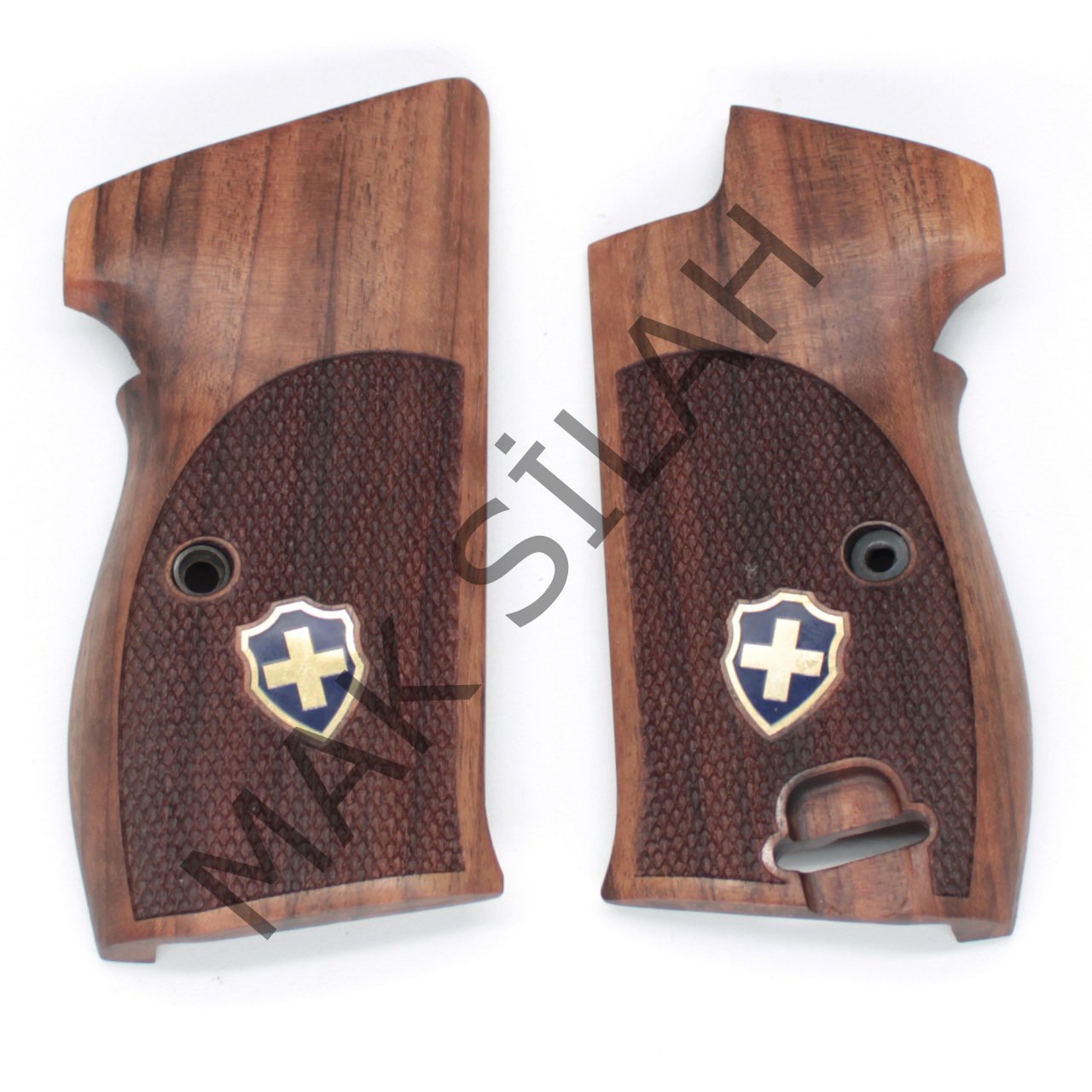 Sig P 210 Ortapedik Halkalı Sarı Metal Arma Mineli Ceviz Ahşap Silah Kabze
