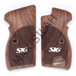 Sig P 210 Ortapedik Halkalı Beyaz Metal Sig Nokta Motif Ceviz Ahşap Silah Kabze