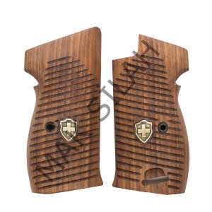 Sig P 210 Ortapedik Sarı Metal Arma Haç Çizgi Motif Ceviz Ahşap Silah Kabze