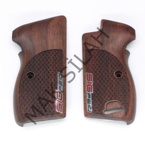 Sig P 210 Ortapedik Halkalı Beyaz Metal Sig Mineli Balık Pulu Motif Ceviz Ahşap Silah Kabze