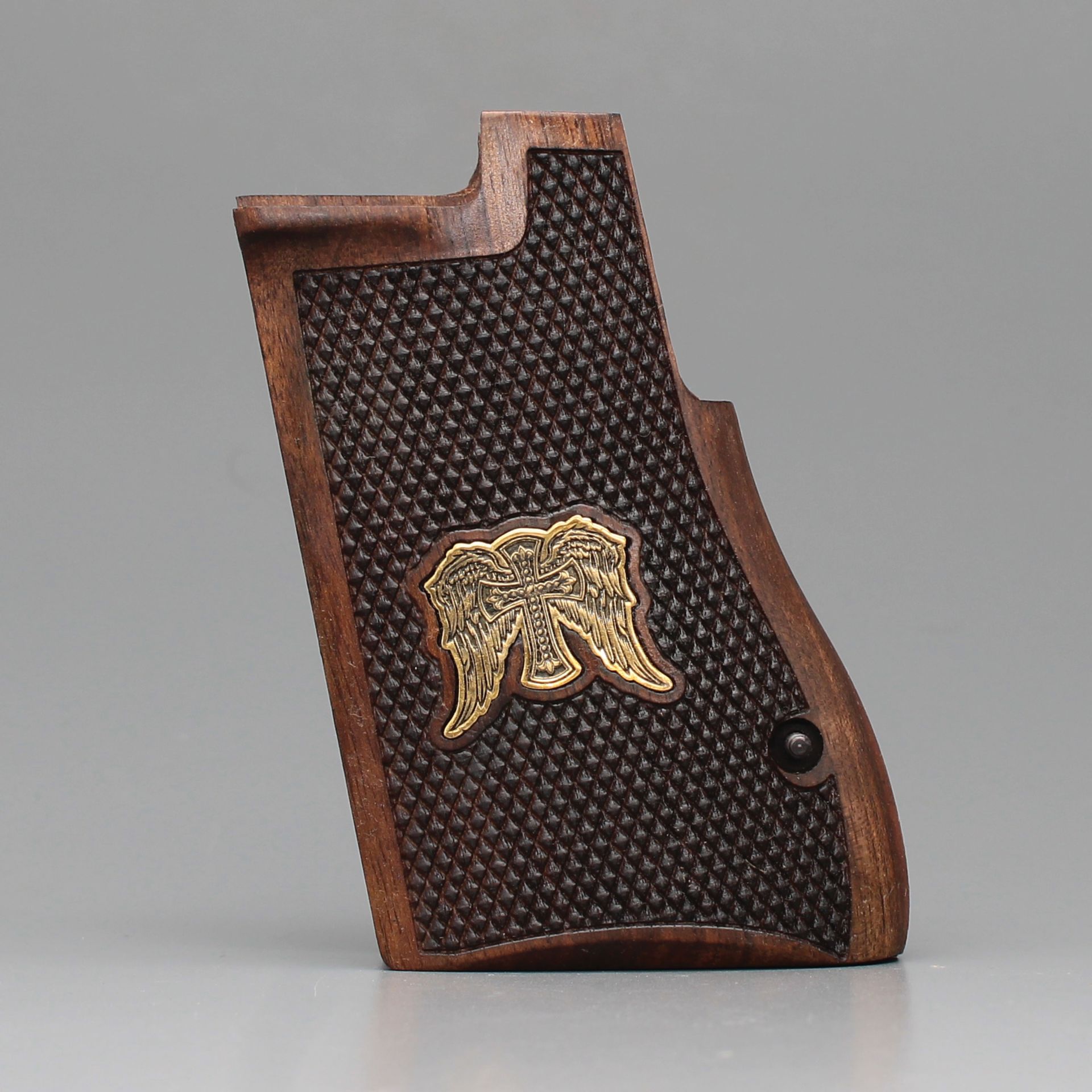 Desert Eagle Sarı Metal Kanat Haç Nokta Motif Ceviz Ahşap Silah Kabze