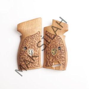 Sig P 210 Ortapedik Sarı Metal Haç Yaprak Motif Ceviz Ahşap Silah Kabze