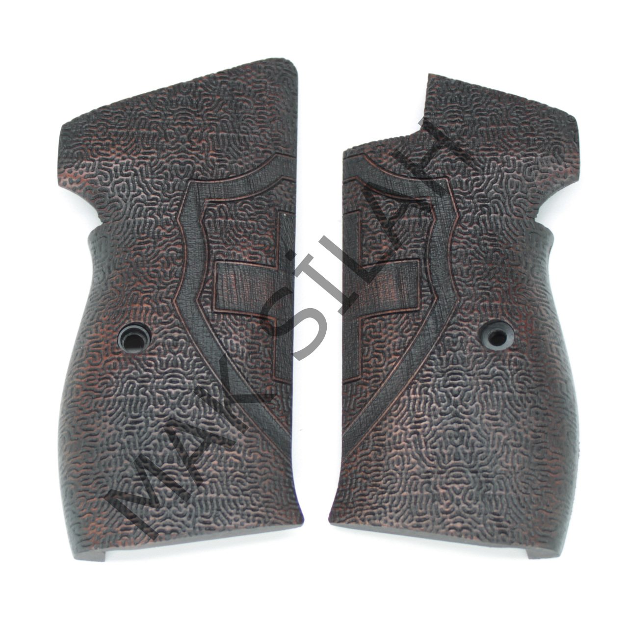 Sig P 210 Ortapedik Halkasız Kalkan Parazit Motif Ceviz Ahşap Silah Kabze