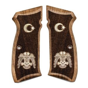 Cz 75 B Sarı Metal Çift Başlı Kartal Ay Yıldız Tarama Motif Ceviz Ahşap Silah Kabze