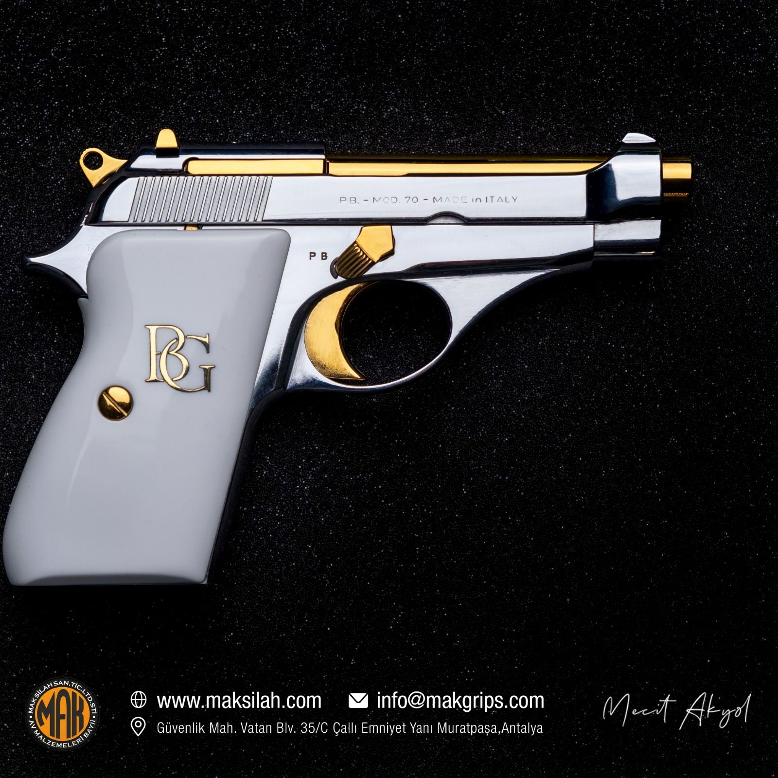 Beretta Mod 70 // Parlak Krom kaplama, gold titanyum detaylar. Pleksi kabze tasarım