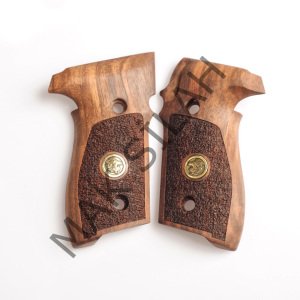 Sig Sauer P 228 P 229 Sarı Metal Arma Aslan Tarama Motif Ceviz Ahşap Silah Kabze