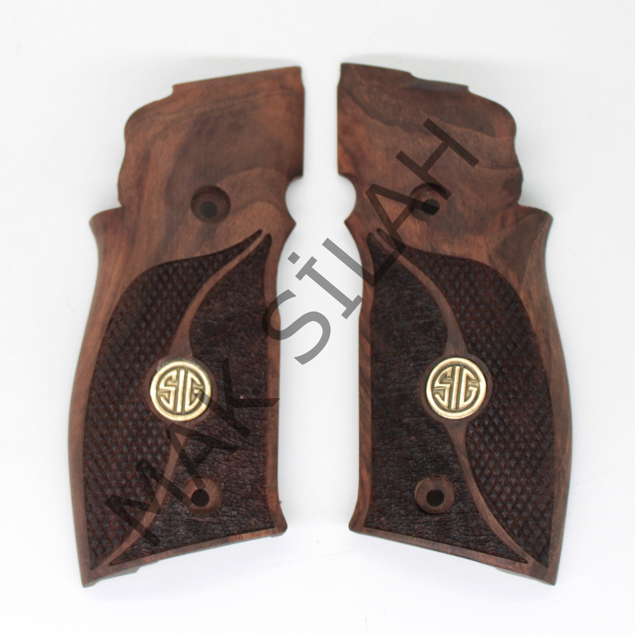 Sig Sauer X5 X6 Sarı Metal Arma Sig Çift Motif Ceviz Ahşap Silah Kabze
